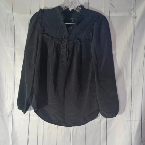 J. Crew Tops - J.Crew 100% silk feminine ruffled workwear preppy black long sleeve blouse